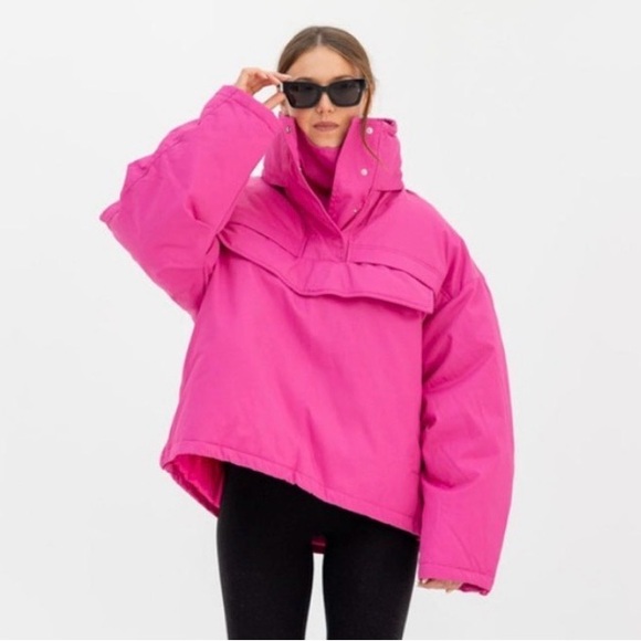 H&M Studio Collection Fuchsia Ski Puffer Anorak Jacket size S LIMITED EDITION. - Picture 2 of 16